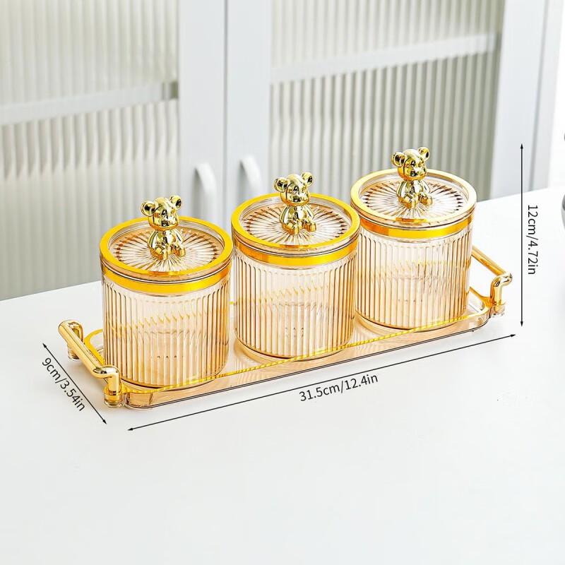 

Набор баночек для специй LISM янтарного цвета с подносом в виде золотого медведя