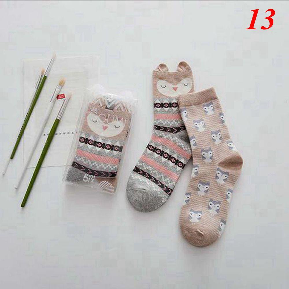 2Pairs Women Cute Casual Creative Hosiery Cotton Lovers Socks Cartoon Printed