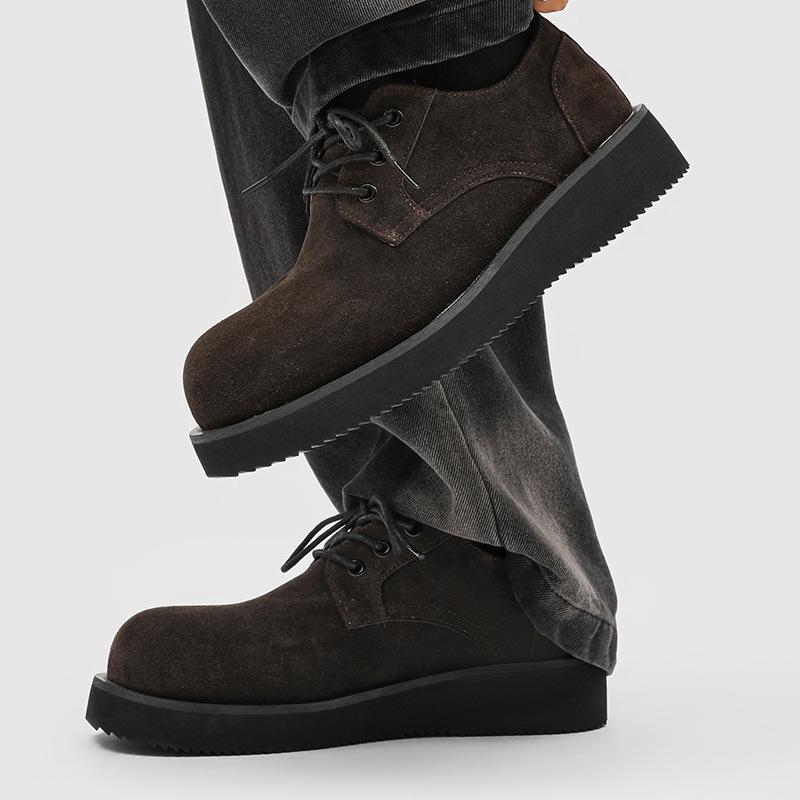 Men's platform heightening derby shoes, autumn casual microfiber upper shoes, brown H