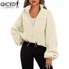 Women's Autumn and Winter Sports Jacket with Stand-up Collar and Fleece Zipper Sweatshirt