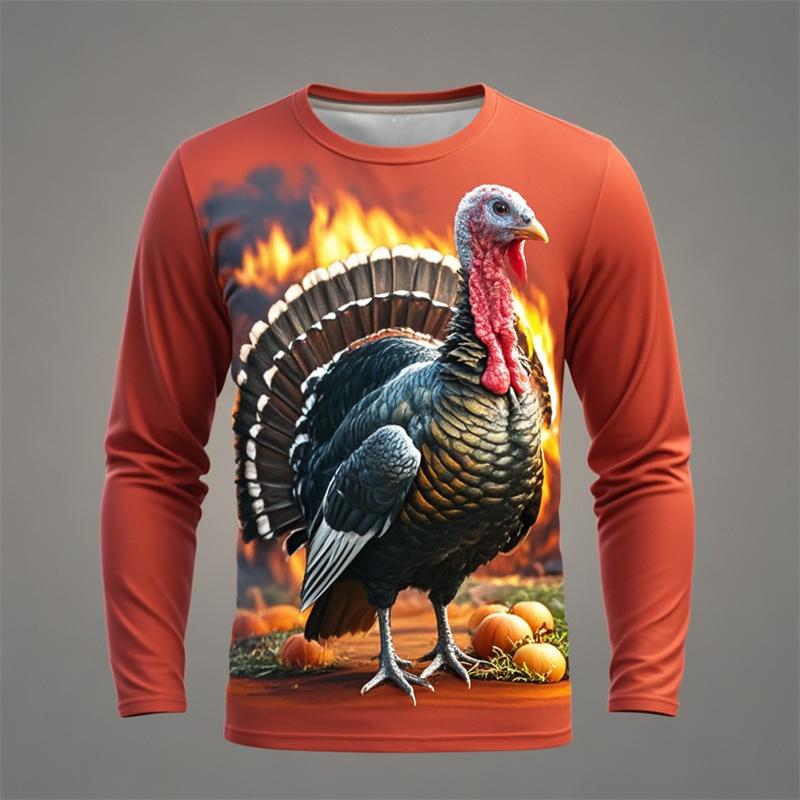 

Мужская модная футболка с 3D цифровой печатью с узором индейки, с круглым вырезом и длинным рукавом 5XL красный
