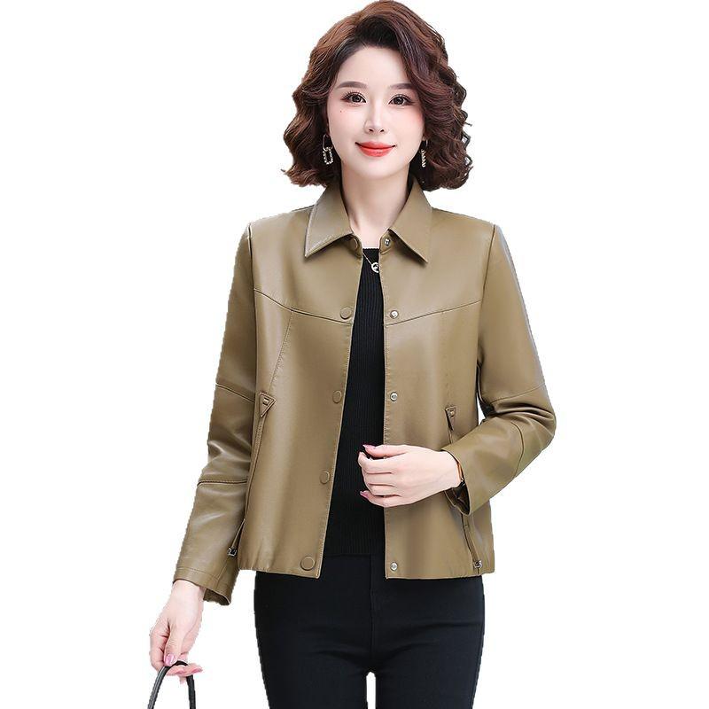 Spring 2025 Women's PU Leather Jacket - Short, Casual, Versatile Style for Middle-Aged Moms