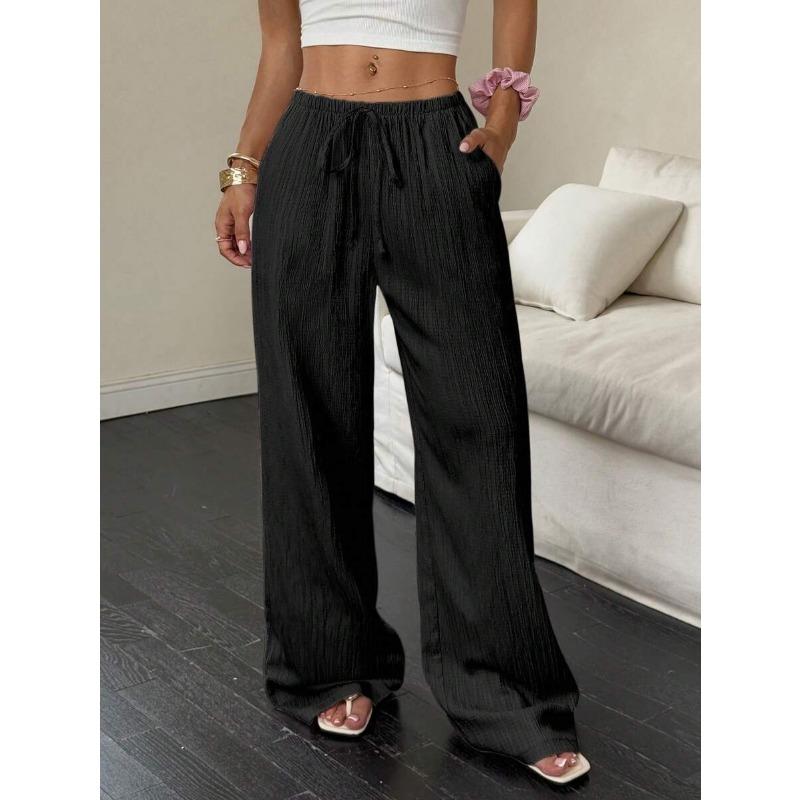 Fashion Women's Versatile Drawstring Casual Solid Color Pleated Wide-leg Pants