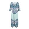 Dresses For Womens Vintage Print Tunic Waisted Midi Dress Summer Casual 3/4 Sleeve Dress