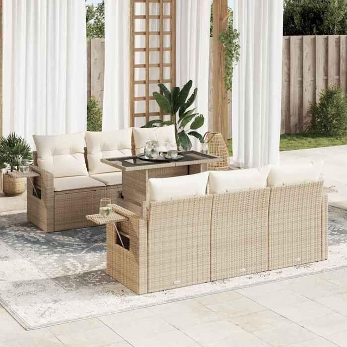 VidaXL Salon de jardin avec coussins 7 pcs beige résine tressée 3326419