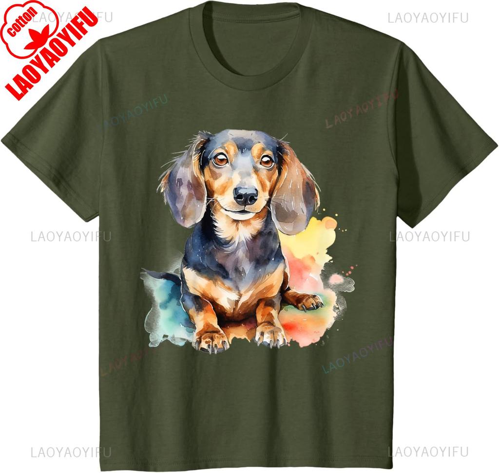 Aesthetic Watercolor Dachshund TShirt Unisex Unisex Summer Cotton Printed TShirt Casual Streetwear Clothes Camisetas Tops Tee