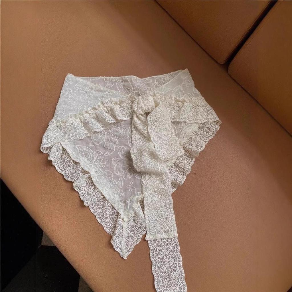 Retro Lace Trim Layered Midi Skirt for Women - Summer 2025 Sweet Style with Butt Cover Panel and Triangle Scarf