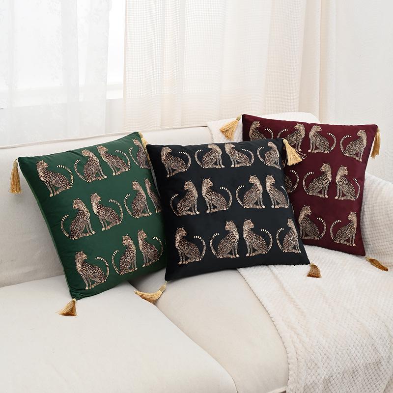 Nordic Luxury Leopard Print Gold Tassel Pillowcase for Living Room Sofa