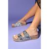 Crystal Embellishment Genuine Leather Double Belt Women's Slippers