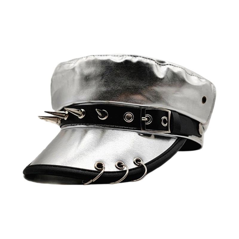 

Elegant PU Leather Beret Hat with Rivet Studded Hat Belt for Fashion Comfortable Wear for Autumn Winter Punk Headwear