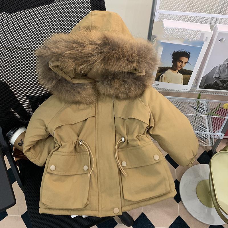 Winter Children's Wear Cotton Coat Windbreaker Coat Boys Girls Medium Length Plush Waist Cotton Jacket