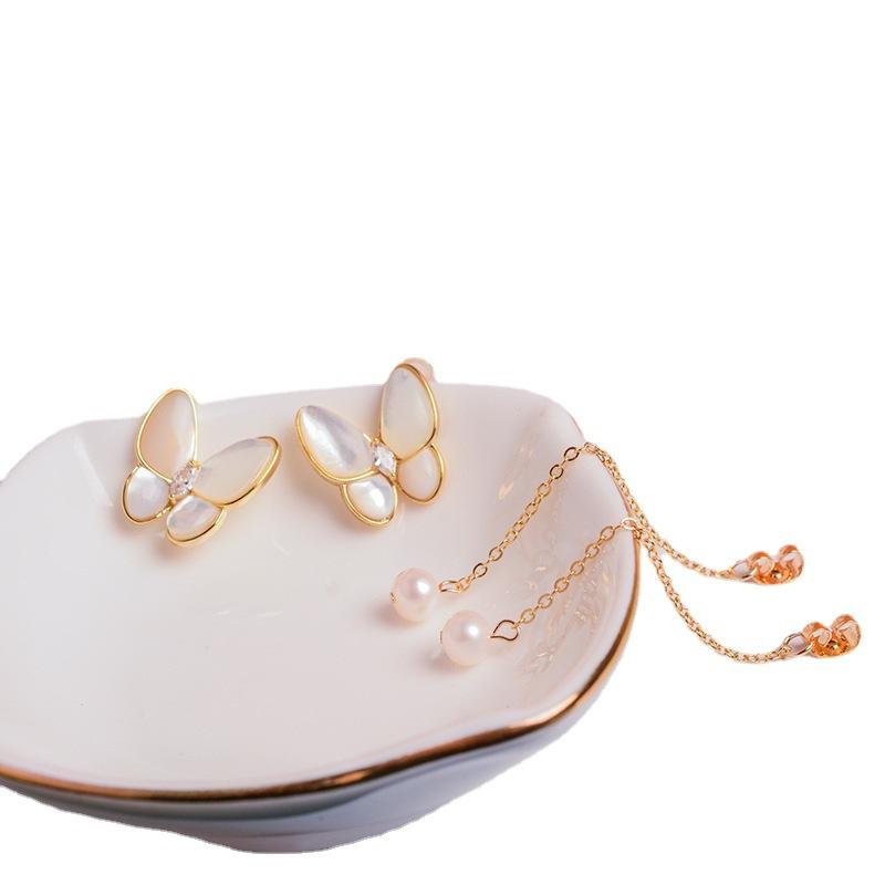 Korean version two wearing new natural freshwater pearl stud earrings women's S911 silver needle light luxury high-end butterfly earrings accessories
