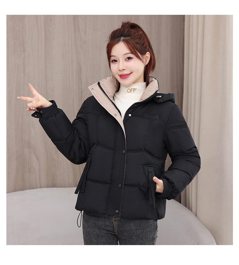 Geacă de iarnă groasă, călduroasă, scurtă, cu glugă, rezistentă la vânt, pentru femei