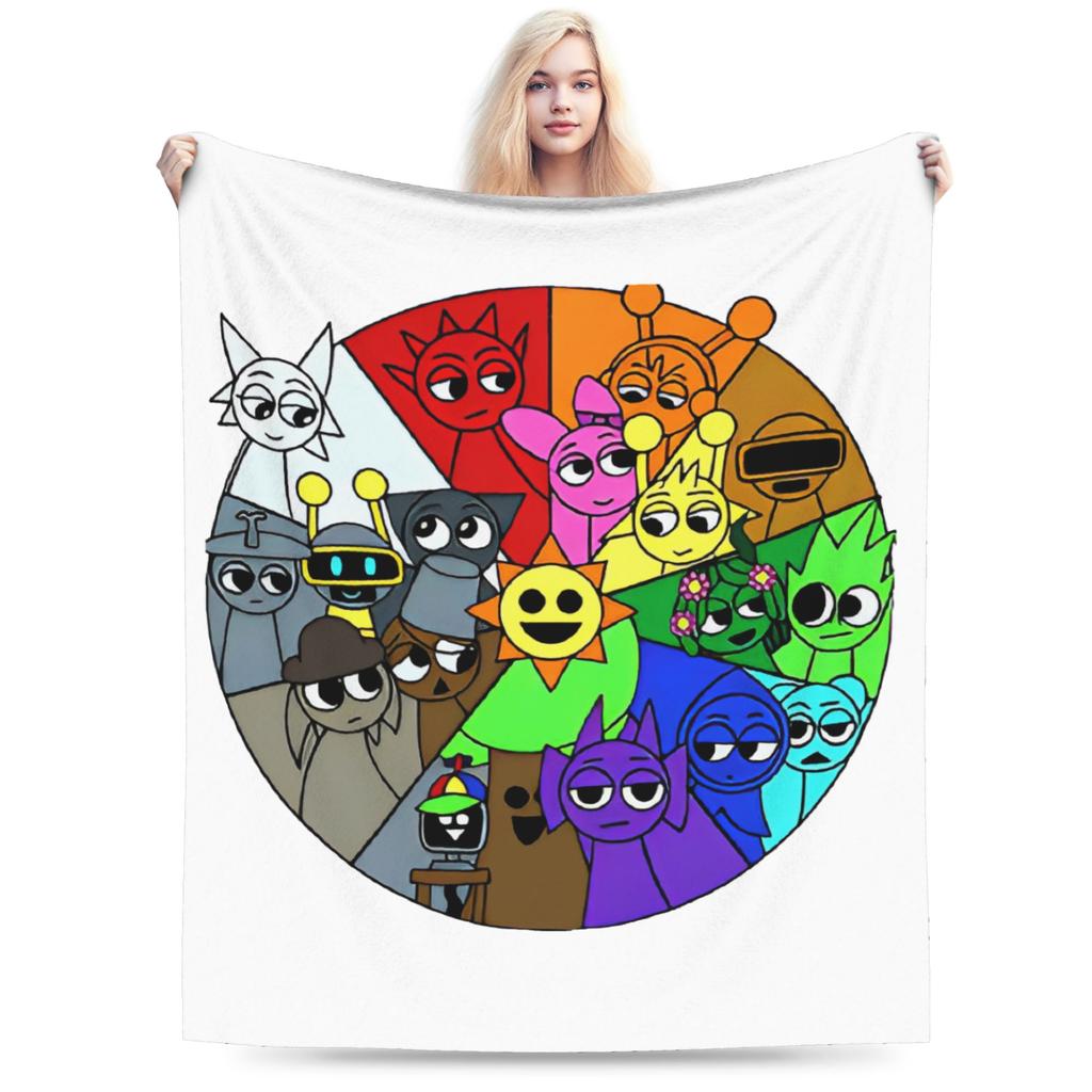 Sprunki Characters Game Velvet Throw Blanket  Blankets for Bed Outdoor Warm Quilt