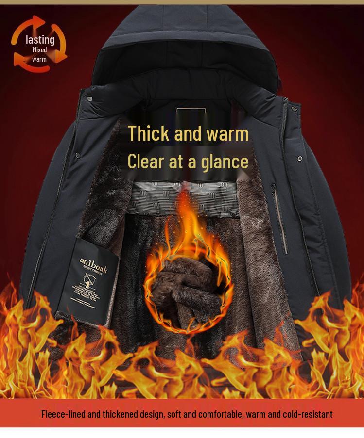 Men's Business Casual Hooded Winter Jacket - Thick Padded Cotton Outerwear for Middle-Aged and Elderly Warmth and Style.