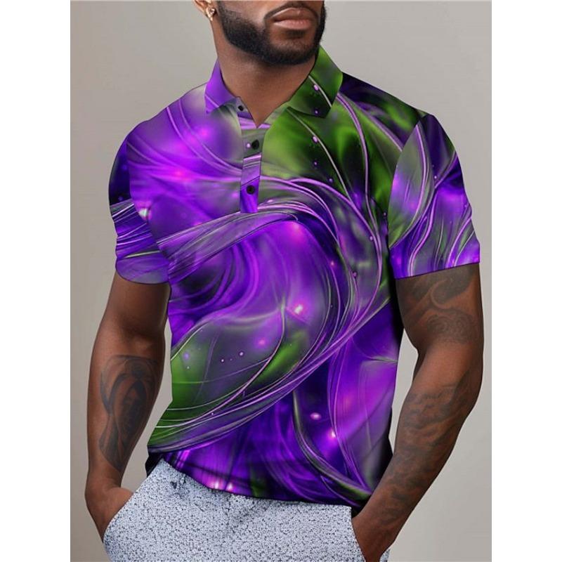 

Men s 3D Printed Simple Breathable Short Sleeved Button Polo Shirt XL