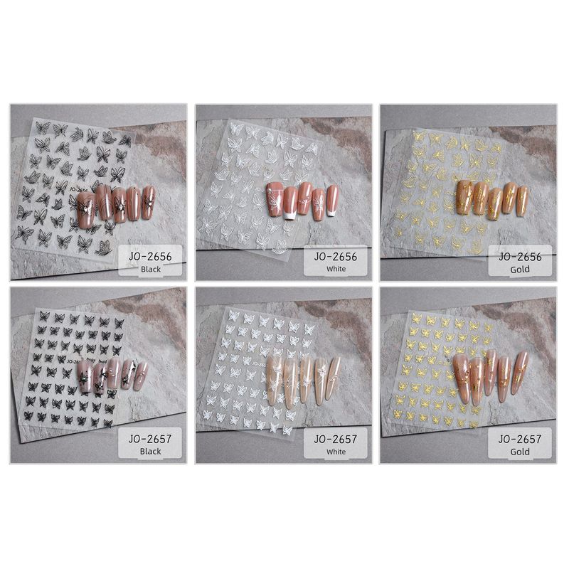 

Nail Beauty Applique Hand Painted Nail Butterfly Stickers Black and White Gold Small Butterfly Cut Out Wear Nail Sticker Line Butterfly JOY-2656-2657 (set of 6)