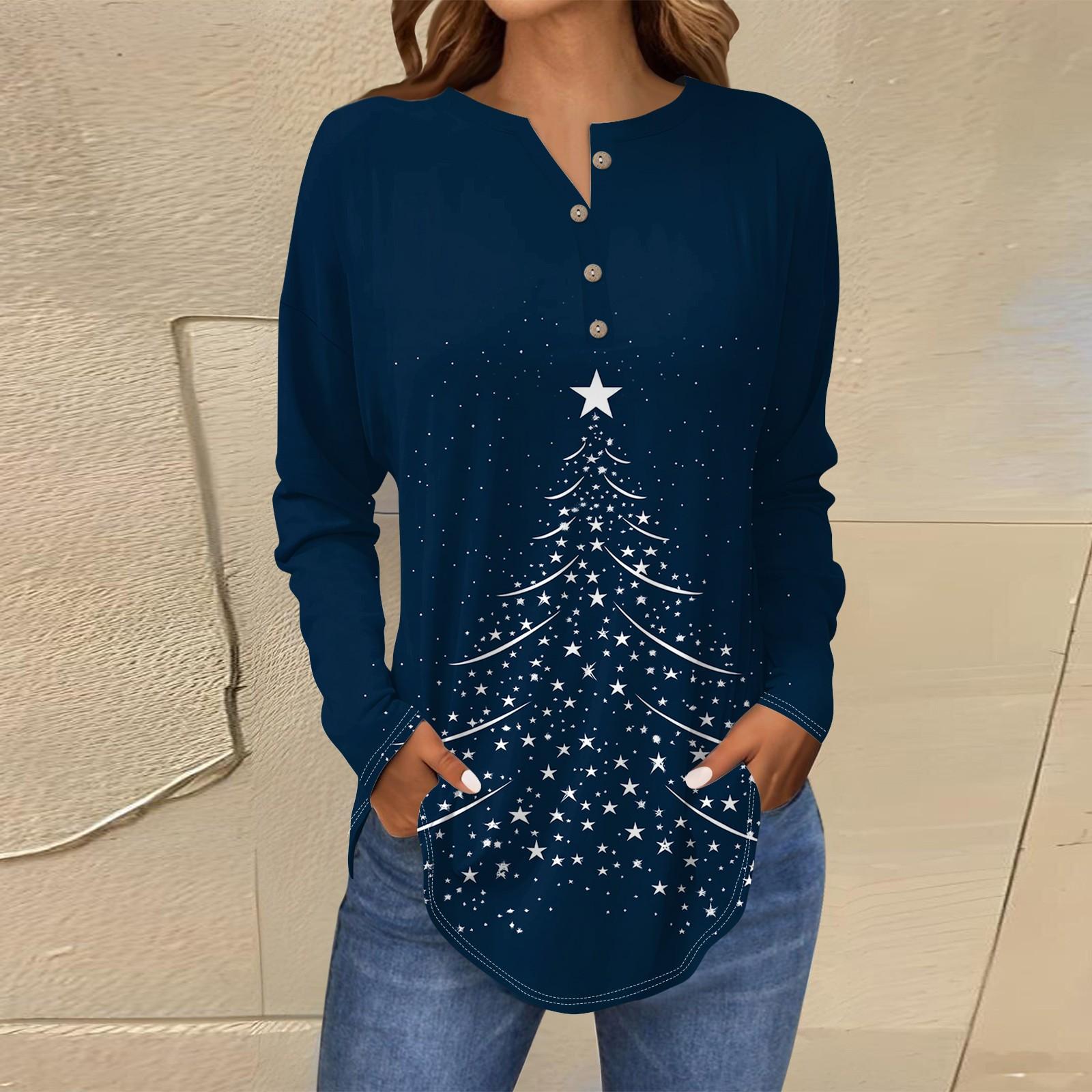 

Футболки для женщин осень повседневные рубашки с длинным рукавом на пуговицах толстовка винтажный топ пуловер XL тёмно-синий