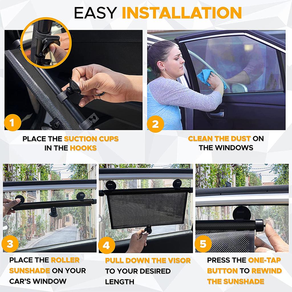 Retractable Car Side Window Sun Shade Roller Blinds with Suction Cup for Sun Protection and Privacy