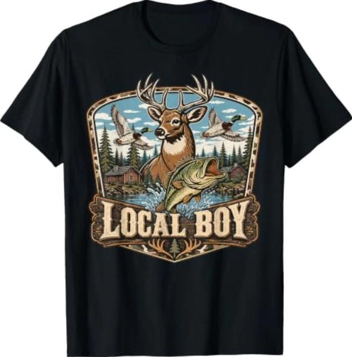 Local Boy Deer Duck Fishing Camo Hunting Youth T-Shirt