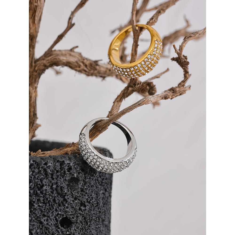 Yhpup Luxury Cubic Zirconia Pave Stainless Steel Fashion Ring High Quality Women Classic Exquisite Finger Jewelry Bijoux Gift