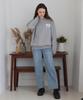 BONIEE [Fleece Lined] Back Ribbon Graphic Oversized Sweatshirt Gray