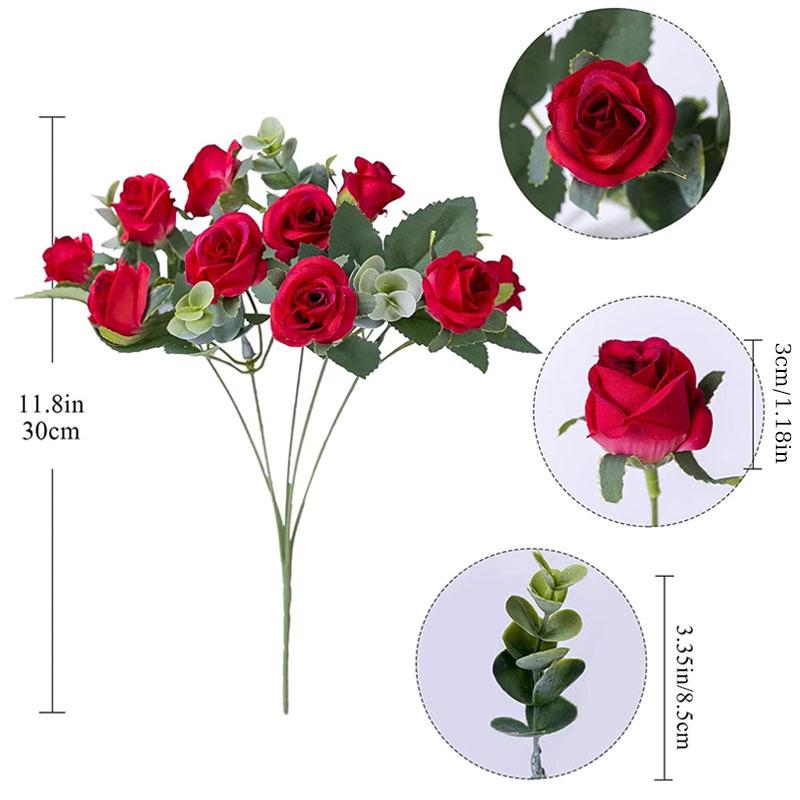 11 Голов Шелковая Роза Домашний Декор Искусственный Цветок для Свадебного Стола Искусственный Цветок 5 Веток Листья Эвкалипта Букет красный