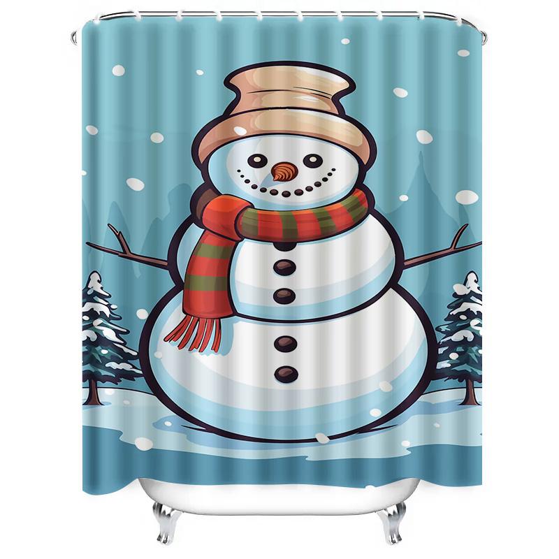 Tuniu Cute Snowman Winter Holiday Bathroom Shower Curtain Festive Fun Decor Set Waterproof