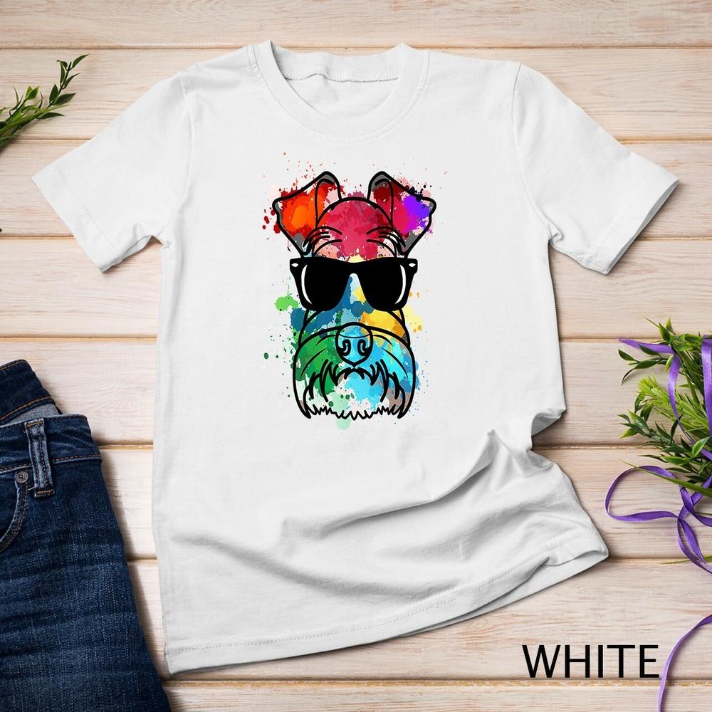 

Water color Miniature Schnauzer Cute Dog Paint Splat Gift Unisex T-shirt 2XL