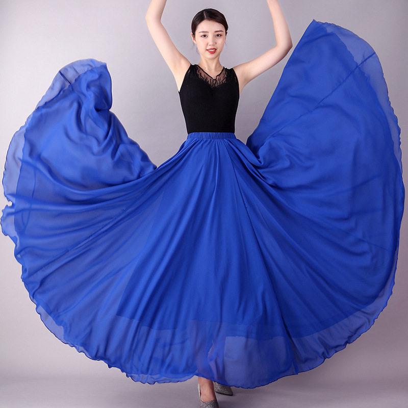 720 Degree Chiffon Skirt Women Long Skirt Dancers Practice Wear Solid Colour Ballet Gypsy Professional Stage Dance Dresses