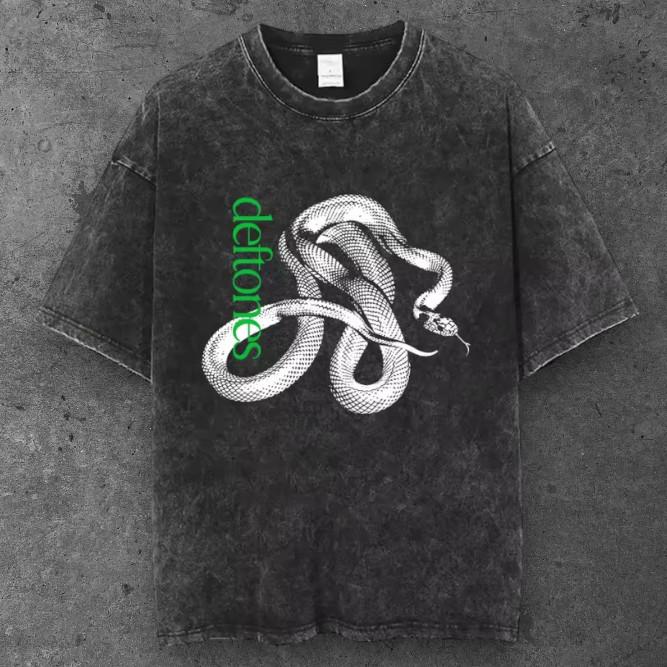 Mens Coiled Serpent Graphic T Shirt Acid Washed Black Alt Fashion S-3XL S разноцветный