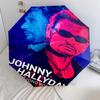 1pc Johnny Hallyday Pattern Umbrella Portable Folding Umbrella Iron Frame Hole Bone Structure Outdoor Home Umbrella