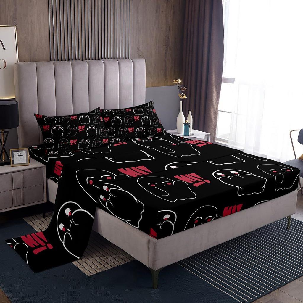 Halloween Cartoon Ghost Pattern Bed Hat Four-Piece Bedding Set Bedroom Dormitory Bedding Decoration