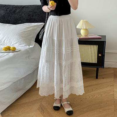 White Medium and Long Skirt Spring and Summer Lace Skirt Women's High Waist Cake Skirt Long Skirt
