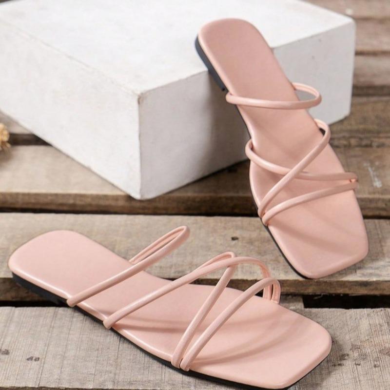 Fashion Plus Size 2025 Summer New Women’s Open Toe Slippers Outdoor Low Heel Narrow Band Sandals for Versatile Daily Casual Slippers