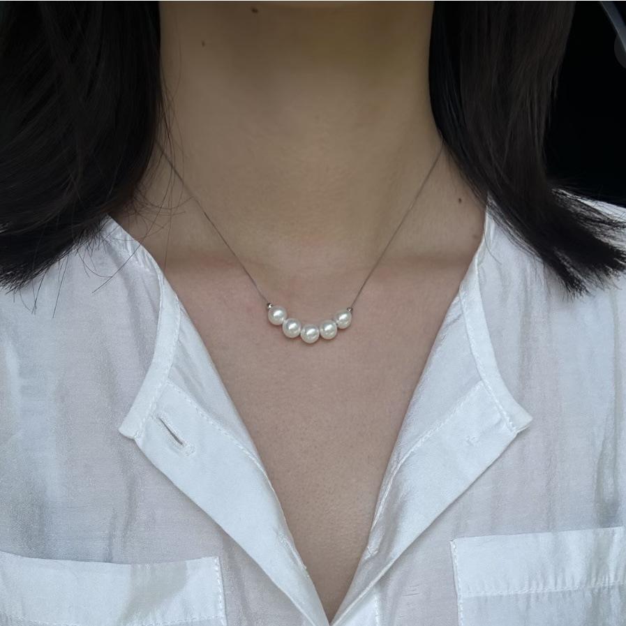 Zhuji Freshwater Pearl Necklace - Adjustable 5-Bead High-Luster Pendant, Comparable to Akoya