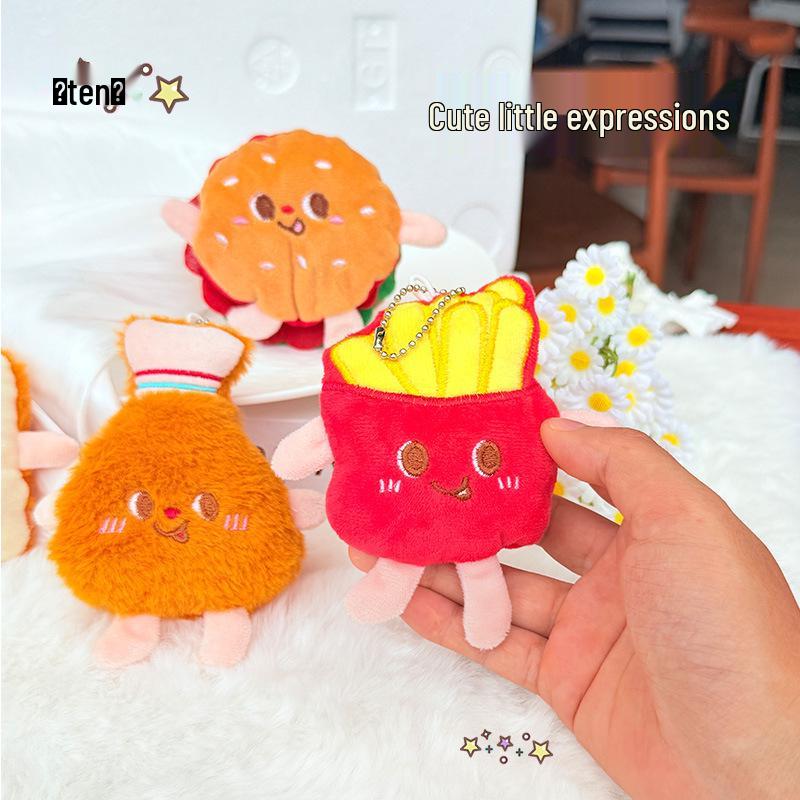 Creative Squeaky Hamburger, Fries & Chicken Leg Keychain Accessories – Street Stall Doll Machine Gifts
