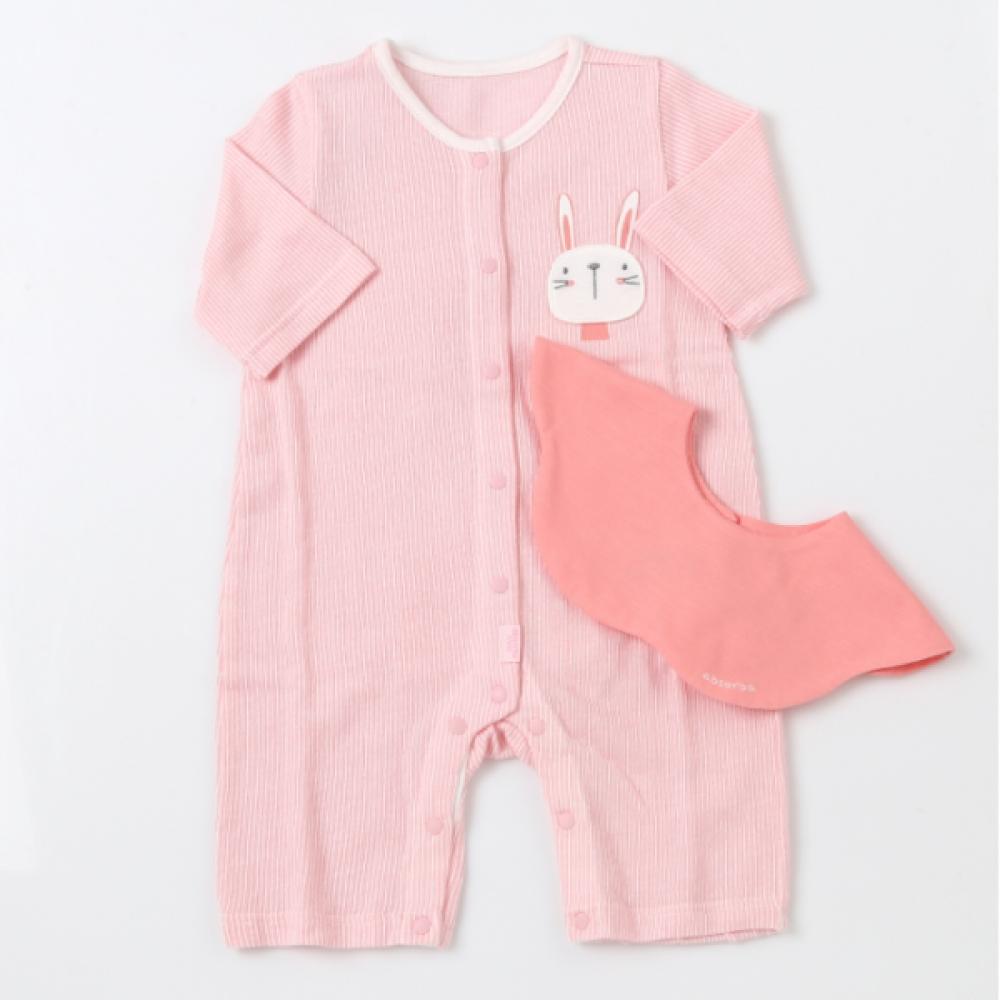 ABSORBA 2 Piece Set 7 Sleeve Romper + Bib  A11106d1 Yellow+pink 