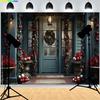 Front Door Window Christmas Day Wreach  Photography Backdrops New Year Living Room Portrait Holiday Party Photo Background DD-12