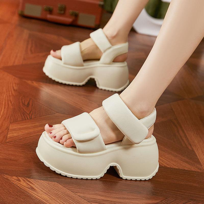 Platform Sandals Women's Summer 2025 New Velcro Fashion Versatile Outer Wear One Word with High Heels High Sense Shoes