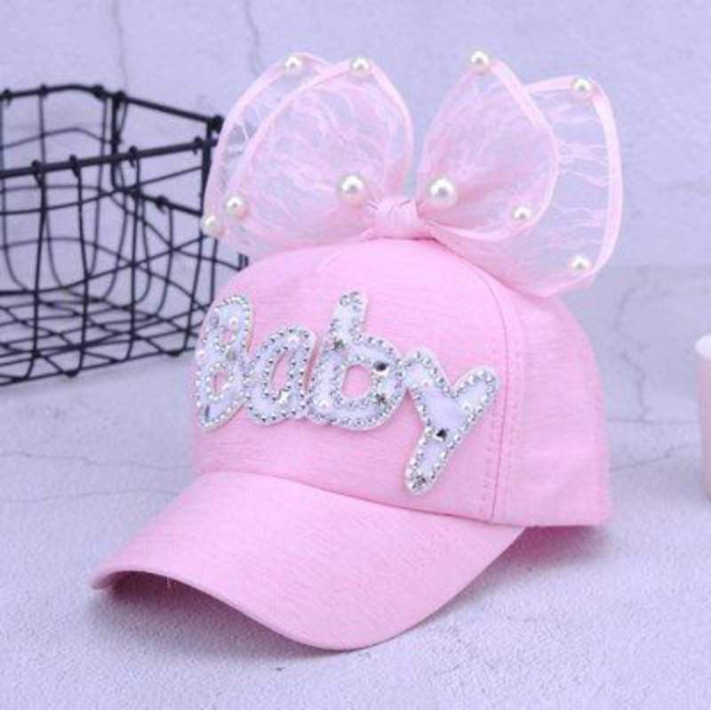 Baby Mädchen Baseballmütze Bowknot Buchstaben Perlen Dekoration Sonnenschirm Hut Kinderhüte