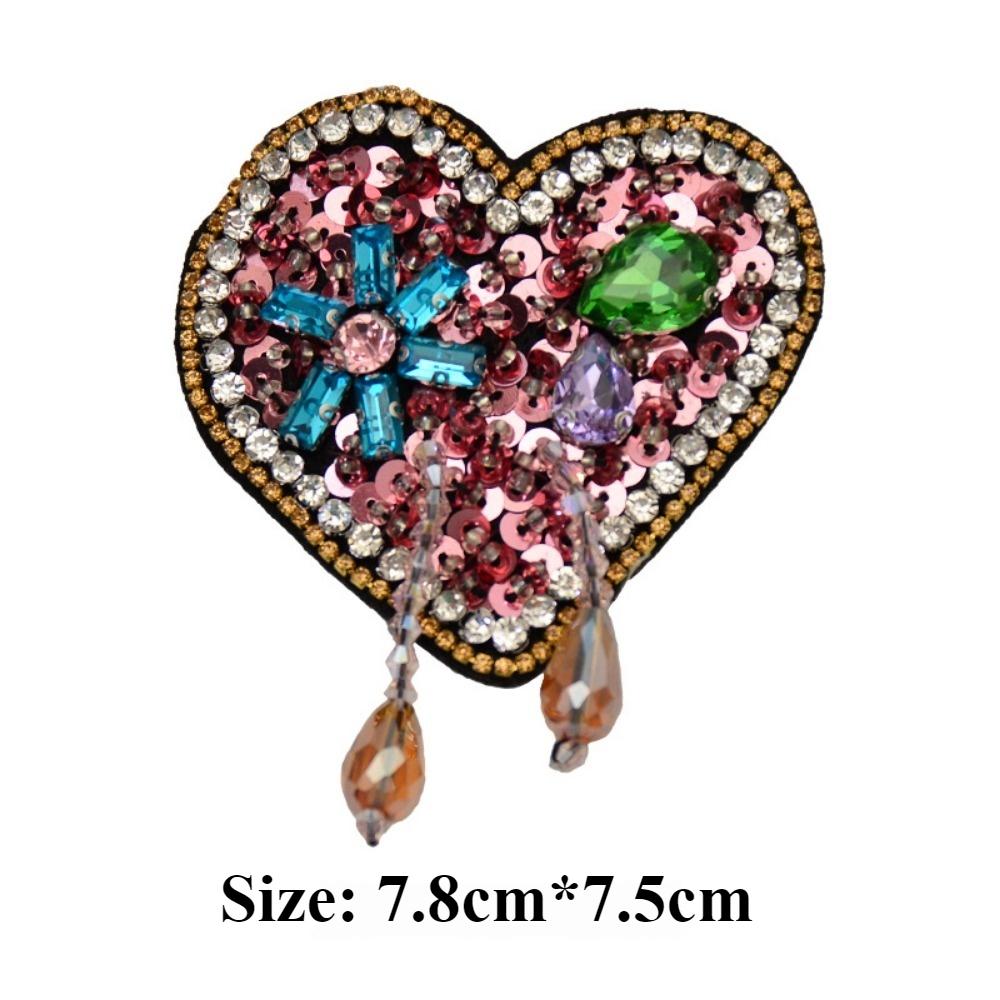 Large Handmade Bead Embroidered Red Heart-shaped Cloth Sticker, Fashionable DIY Clothes, Pants and Jackets Decorative Decals