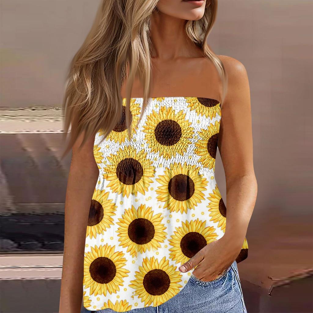Tube Tops For Women,Cute Sexy Off Shoulder  Print Sleeveless T-Shirt
