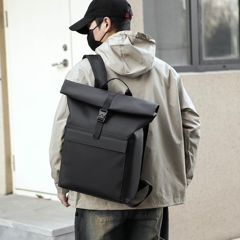 Men's Large Capacity Roll Top Backpack: Trendy Commuter, Travel, and Business Bag
