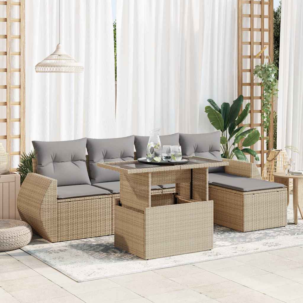 Vidaxl 6-Cz. Garden Furniture Set With Cushions, Beige, Poly Rattan