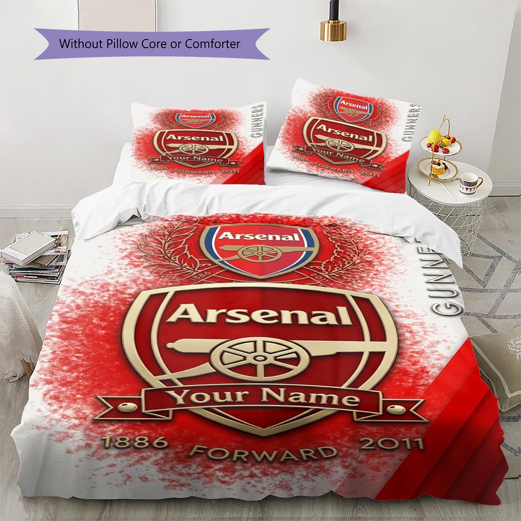 Name Custom FC Logo Arsenal Pattern Bedding Set Quilt Cover Pillowcase Home Decor Gift (1 * Duvet Cover + 2 * Pillowcase, Without Core)