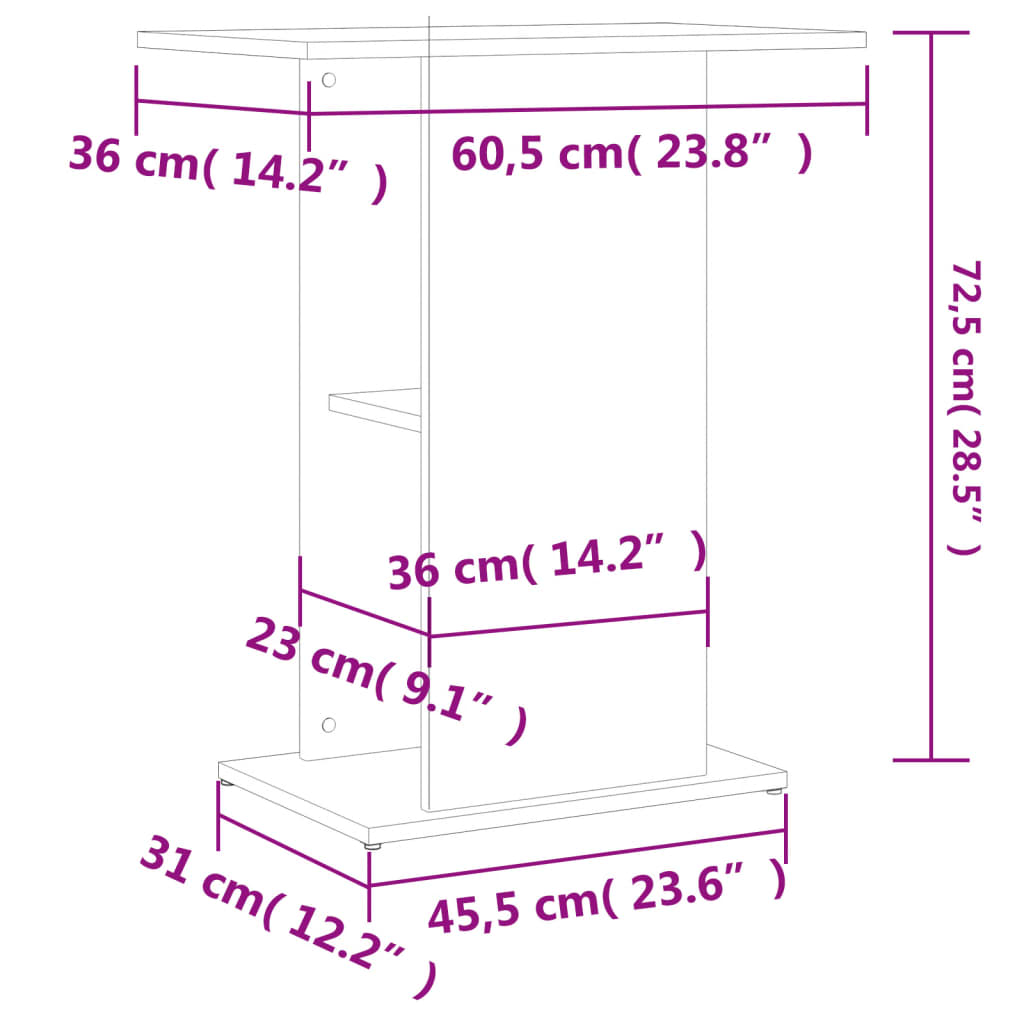 Aquarium Stand Smoked Oak Finish 60.5 x 36 x 72.5 cm Engineered Wood