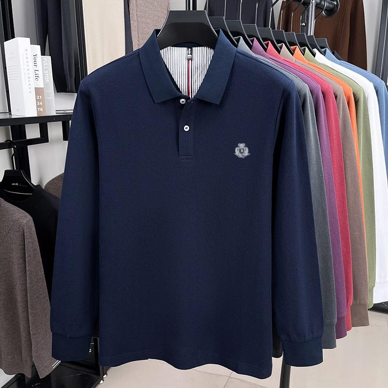 100% Pure Cotton Men'S Long Sleeved Polo Shirt High-End Designer Brand Embroidered T-Shirt 2025 Autumn New Casual Breathable Top