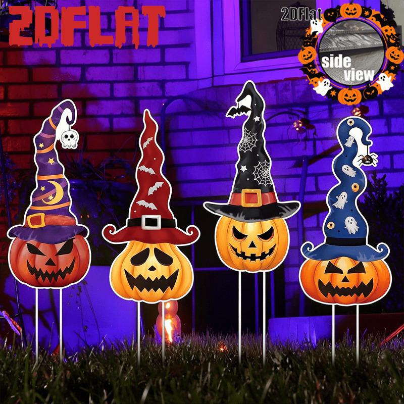 Witch Hat & Pumpkin Yard Stake Halloween Decoration Witch Hat