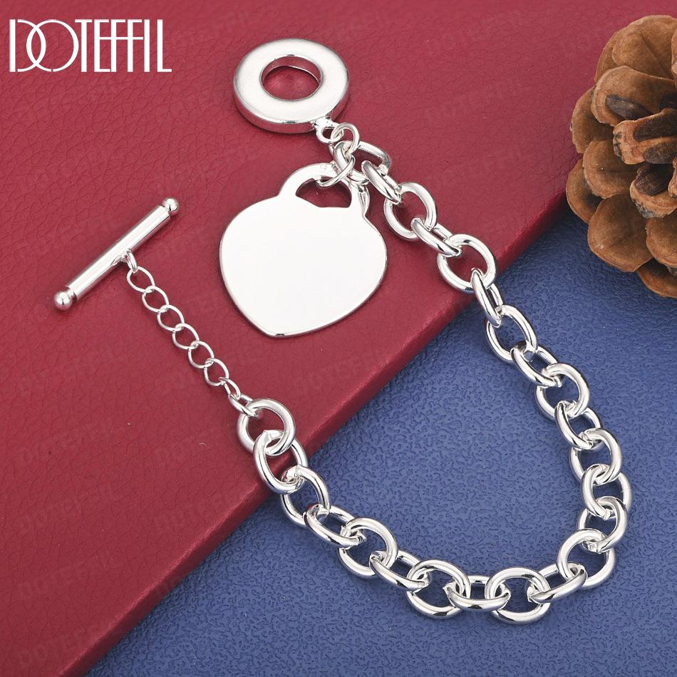 925 Sterling Silver Fashion Heart Bracelet Gift Wedding Jewelry